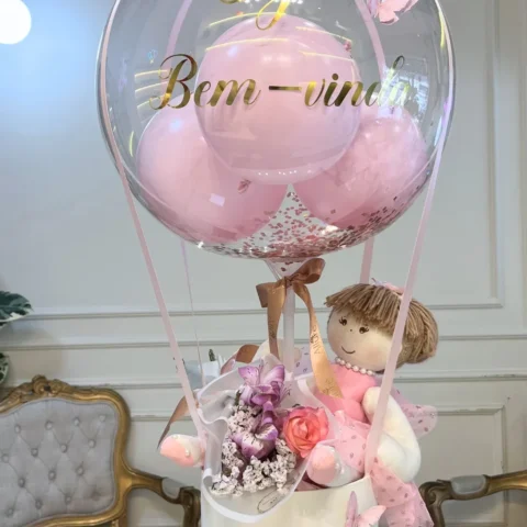 Bubble Box Maternidade Amor que floresce - Bubble Box Maternidade com boneca artesanal, mini-ramalhete, personalização e d...