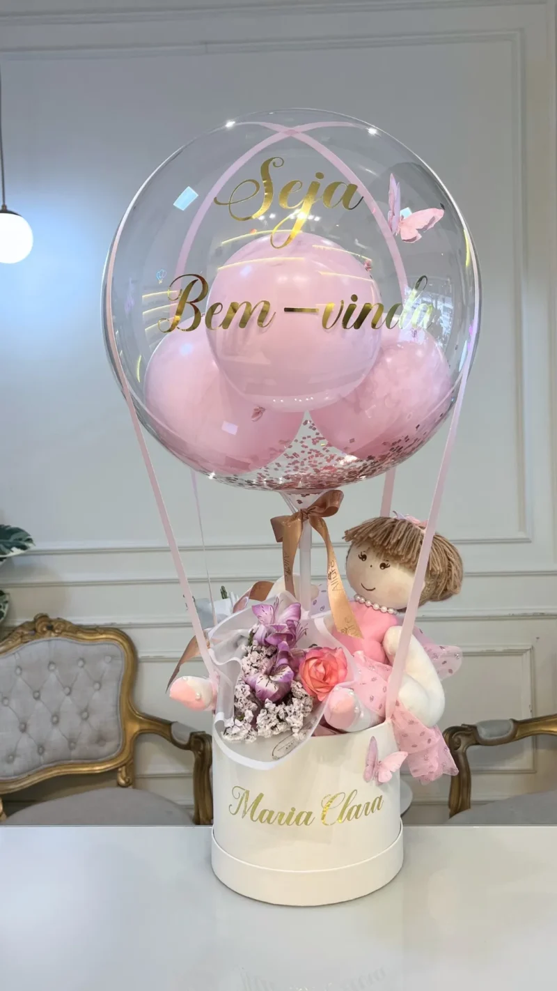Bubble Box Maternidade Amor que floresce - Bubble Box Maternidade com boneca artesanal, mini-ramalhete, personalização e d...